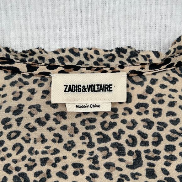 ZADIG AND VOLTAIRE Russel Leopard Print Dress Womens Medium Black Tan Short - Picture 12 of 16